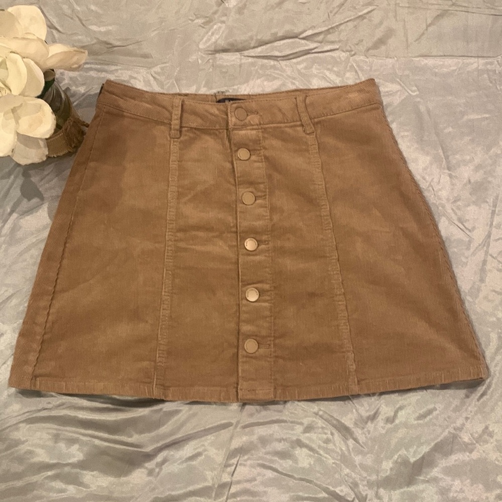 🌹Vintage BLACK LABEL • Cute Brown A - Line Button Fly  Corduroy Mini Skirt •